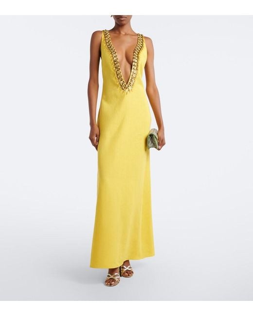 Valentino Yellow Embellished Linen Gown
