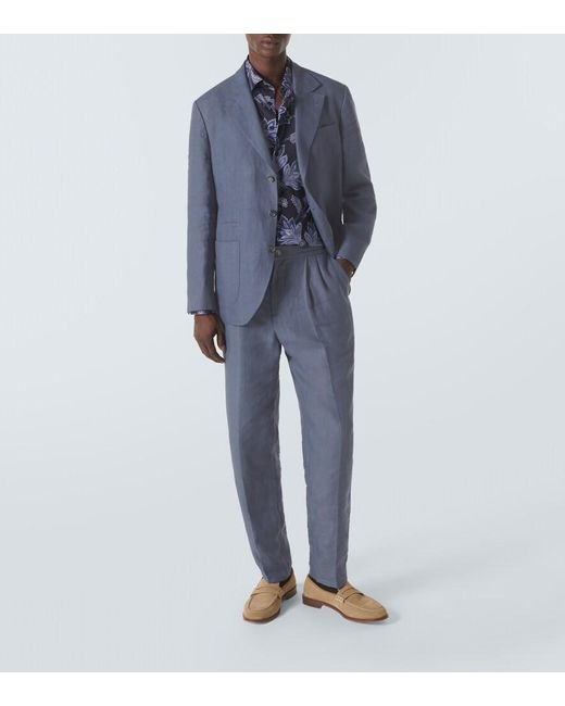 Etro Blue Cotton Shirt With Floral Print for men