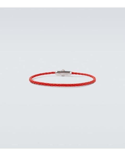Bottega Veneta White Braided Leather And Sterling Bracelet for men