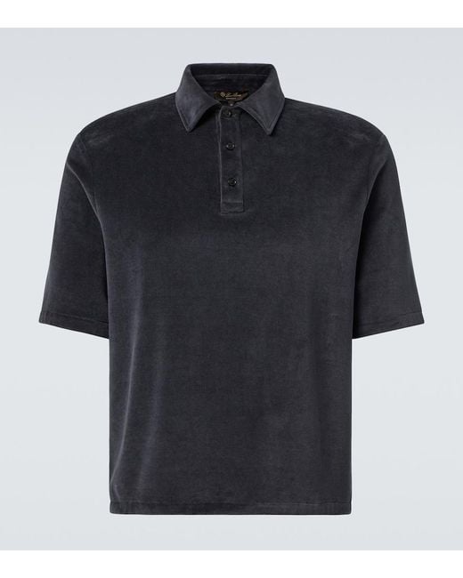 Loro Piana Black Murano Cotton And Silk Velour Polo Shirt for men