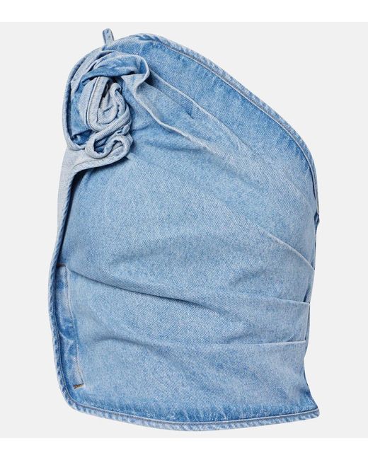 Magda Butrym Blue One-Shoulder-Top Aus Denim
