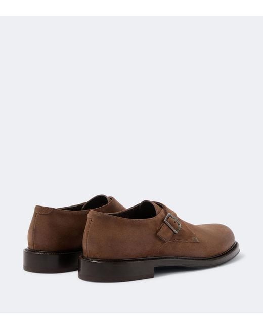 Brunello Cucinelli Brown Monili Suede Monk Strap Shoes for men