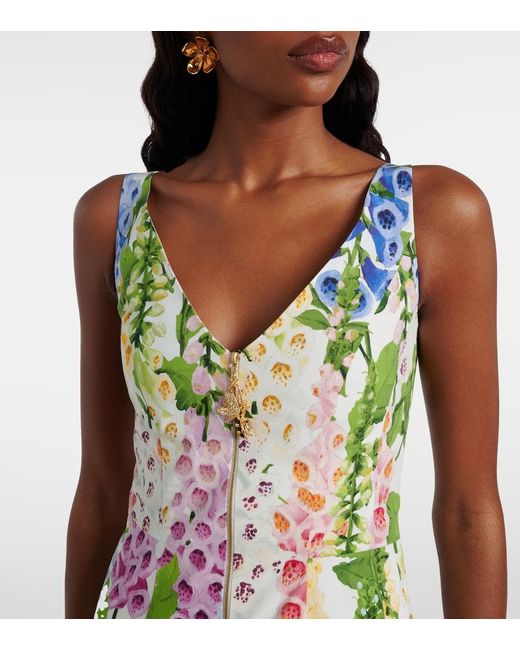 Oscar de la Renta White Floral Poplin Cocktail Dress