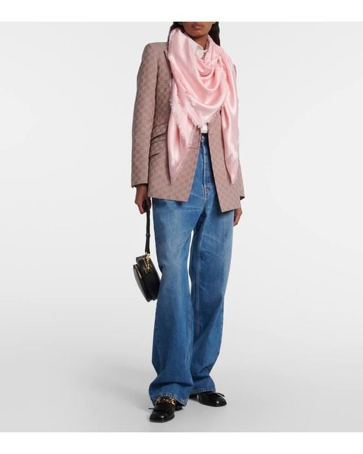 Bufanda de seda y lana en jacquard GG Gucci de color Pink