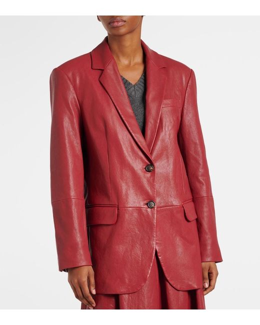 Brunello Cucinelli Red Leather Blazer