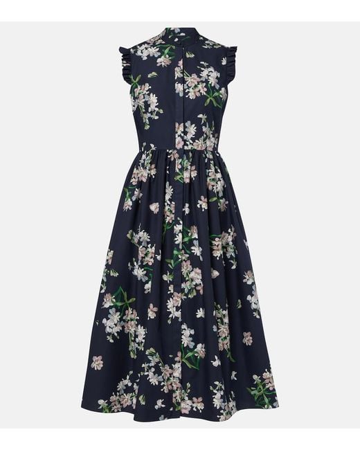 Erdem Blue Floral Cotton Midi Dress
