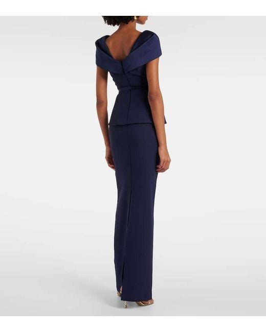 Safiyaa Blue Rella Draped Peplum Heavy Crepe Midi Dress