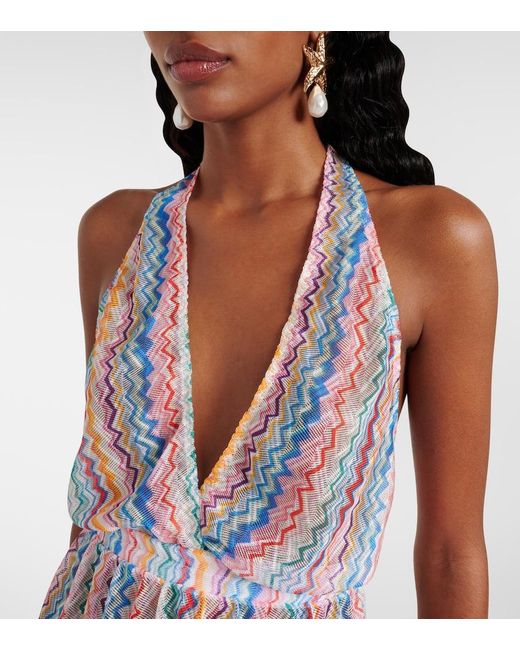 Missoni White Zigzag Sheer Halterneck Minidress