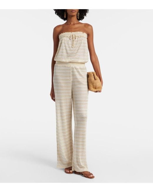 Melissa Odabash Natural Semi-Sheer Lame Jumpsuit