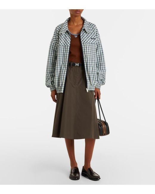 Prada Blue Checked Cotton-Blend Chambray Jacket
