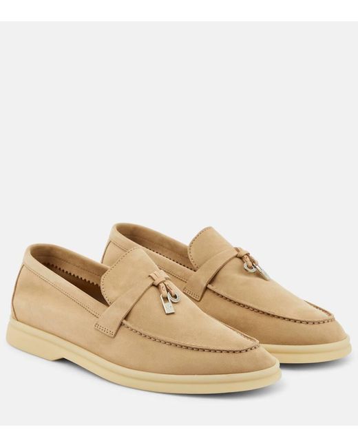 Loro Piana Natural Summer Charms Walk Suede Loafers