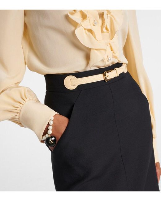 Valentino Black Belted Wool And Silk Midi Skirt