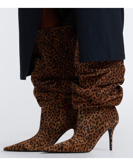 AMINA MUADDI Brown Anok Leopard-Print Suede Knee-High Boots