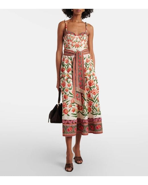 Farm Rio White Printed Cotton Midi Dress