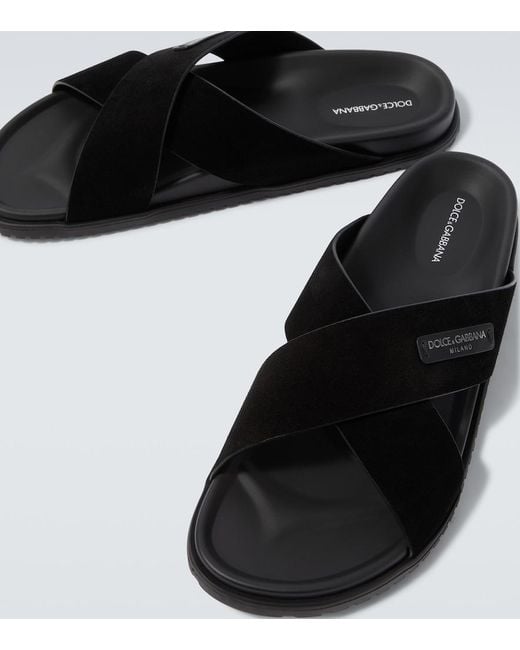 Dolce & Gabbana Black Logo Suede Sandals for men