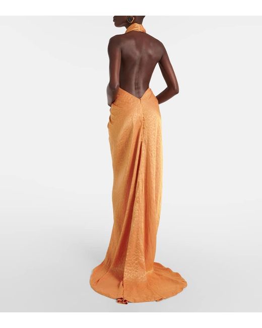 Costarellos Metallic Joa Gathered Halterneck Gown