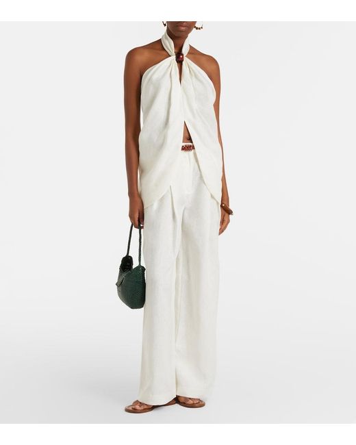 Faithfull The Brand White Biba Halterneck Linen Top