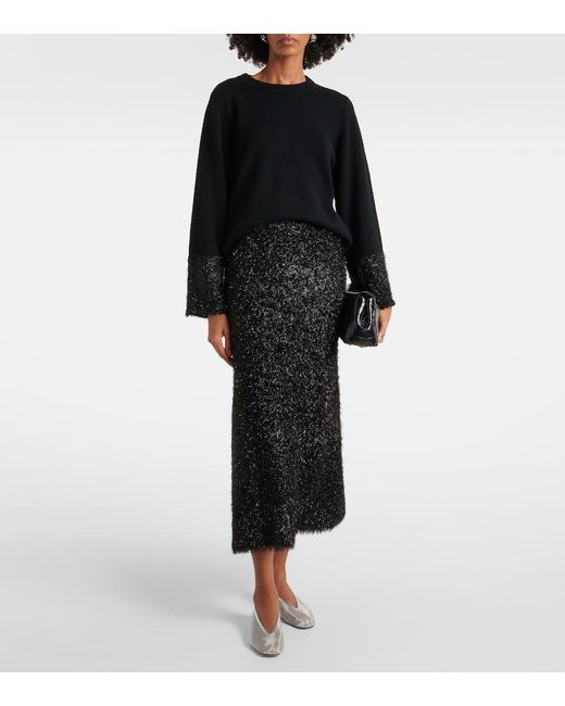 Jardin Des Orangers Black Lame Knitted Midi Skirt