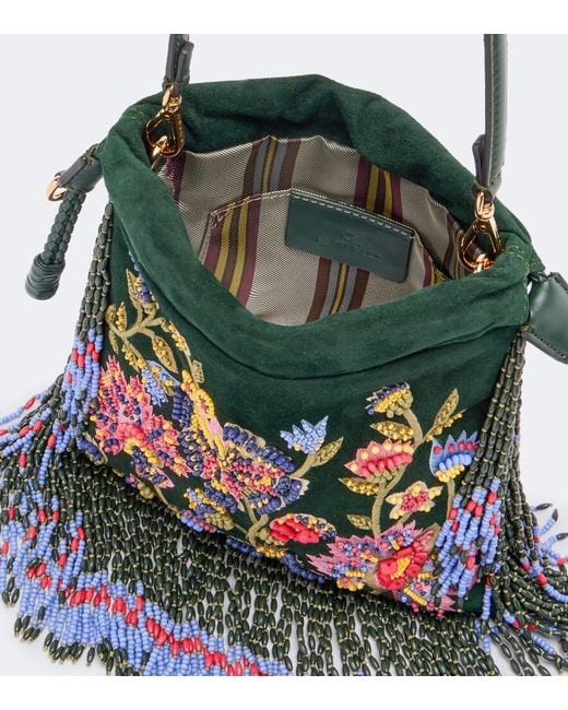 Etro White Kalispera Small Beaded Suede Shoulder Bag