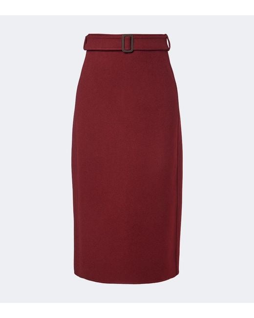 Max Mara Red Belted Virgin Wool Pencil Skirt