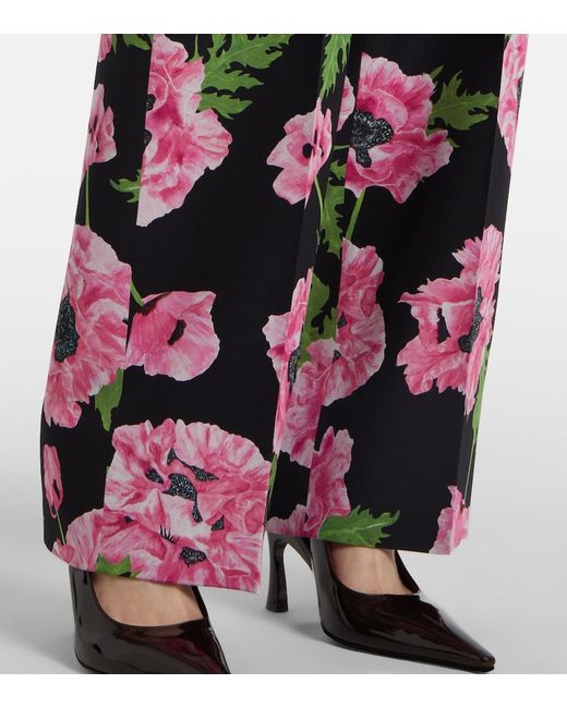 Stella McCartney Red Poppy Floral Wide-Leg Pants