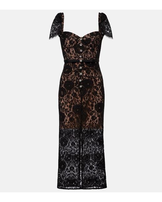 Self-Portrait Black Embellished Cotton-Blend Lace Midi Dress