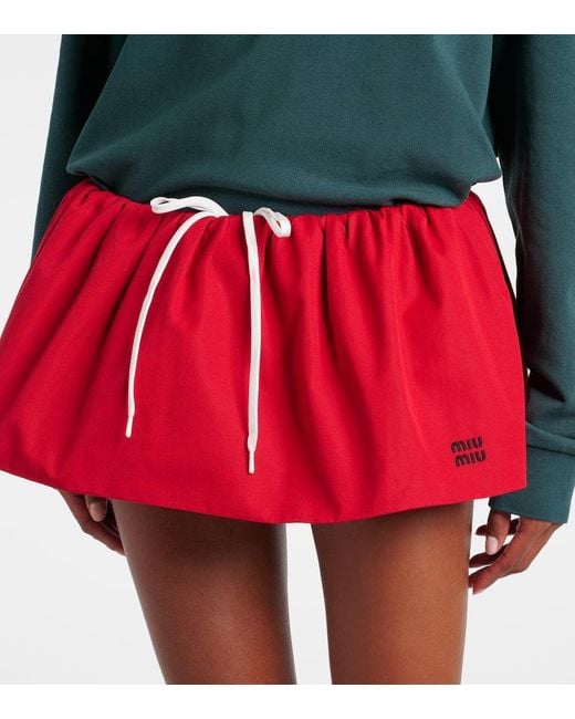 Miu Miu Red Minirock Aus Baumwollpopeline