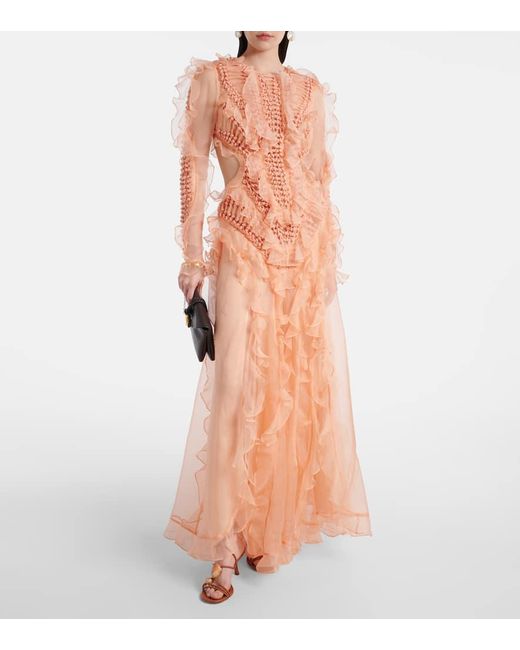 Zimmermann Orange Balance Ruffled Silk Organza Maxi Dress