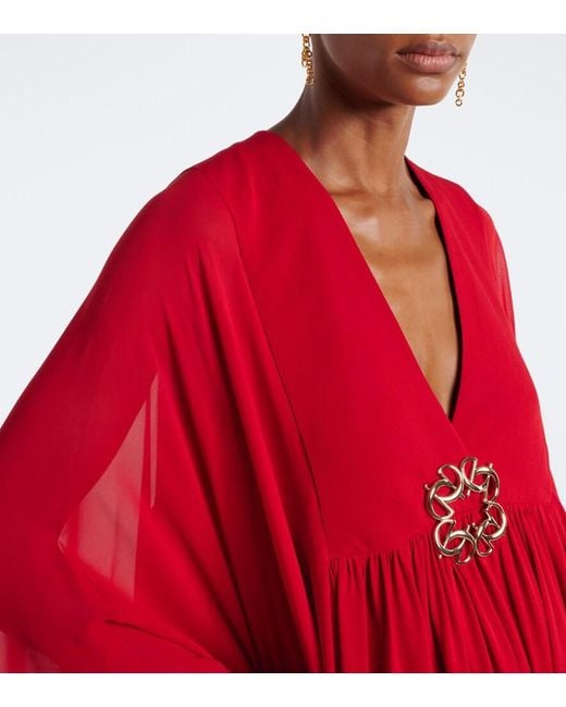 Elie Saab Red Embellished Silk Chiffon Kaftan