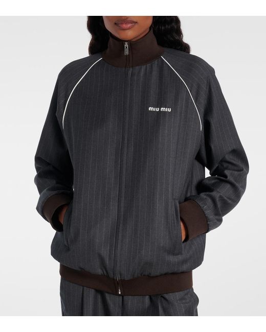 Miu Miu Black Pinstripe Virgin Wool Blouson