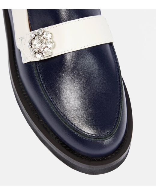 Ganni Blue Embellished Leather Loafers