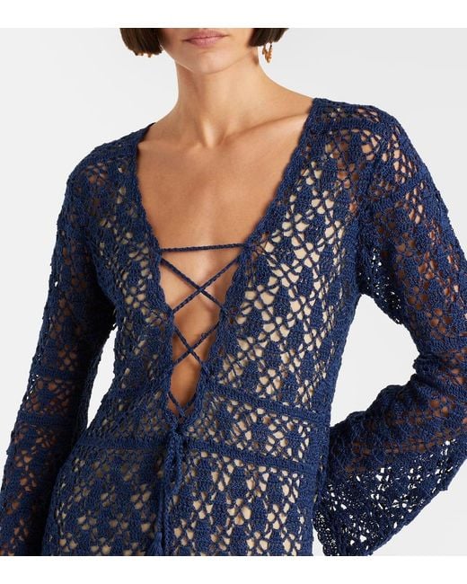 Anna Kosturova Blue Bianca Crochet Cotton Minidress