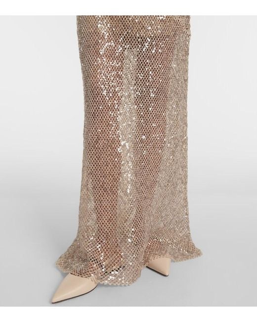Brunello Cucinelli Natural Paillette Net Knit Long-Sleeve Maxi Dress