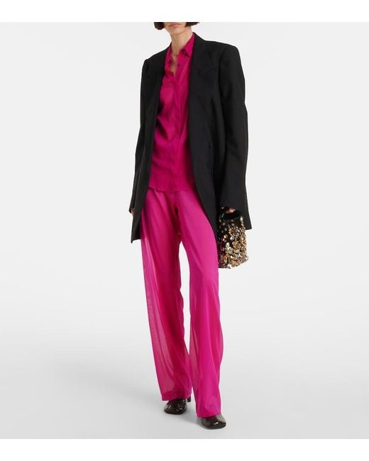 Dries Van Noten Pink High-Rise Silk-Blend Wide-Leg Pants