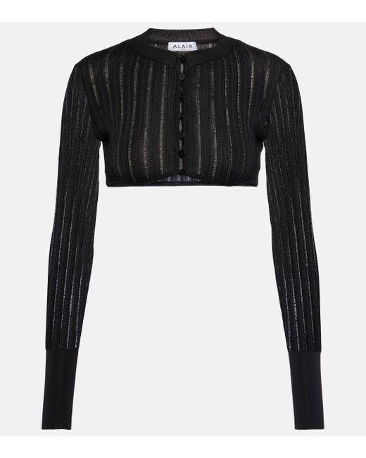 Alaïa Black Ribbed-knit Cropped Cardigan