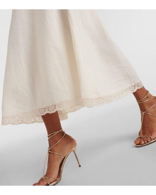 Rixo White Clarice Lace-Trimmed Woven Midi Dress