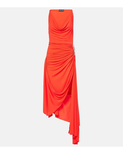 David Koma Red Lame Midi Dress