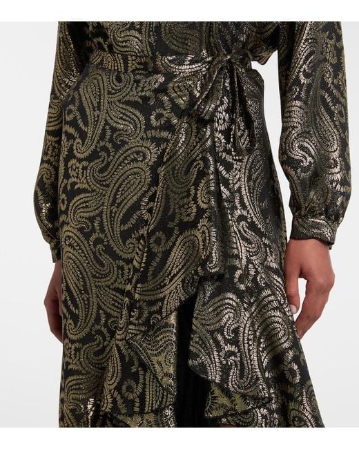 Etro Gray Paisley Ruffled Silk-Blend Midi Skirt