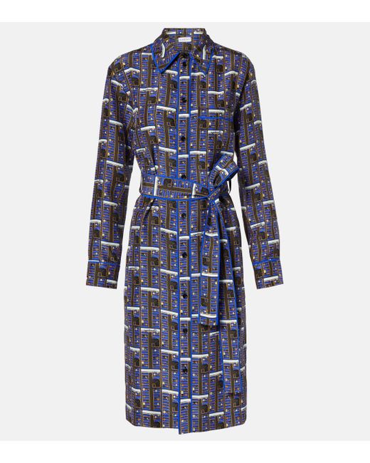 Burberry Blue Printed Silk Shirtdress