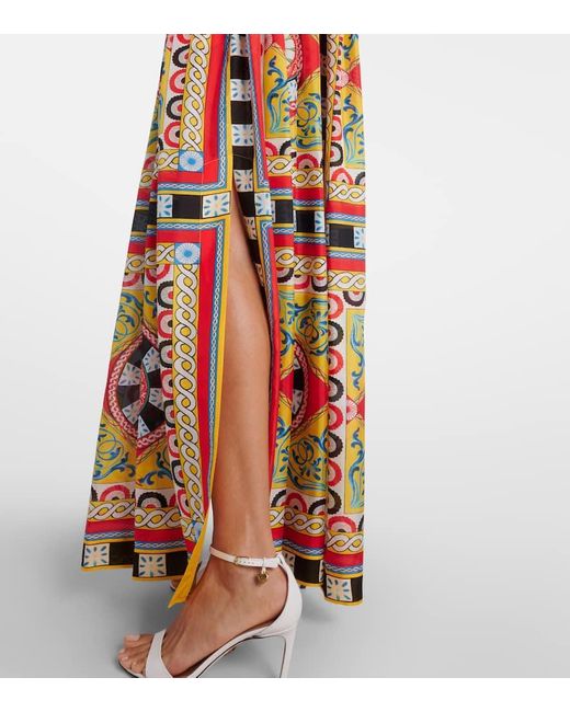 Dolce & Gabbana White Taormina Printed Halterneck Silk Gown
