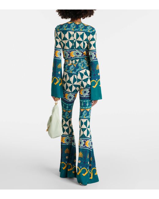 LaDoubleJ Blue Printed High-rise Flared Pants