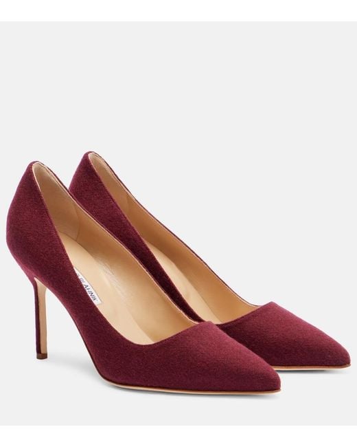 Manolo Blahnik Red Bb 90 Wool Pumps