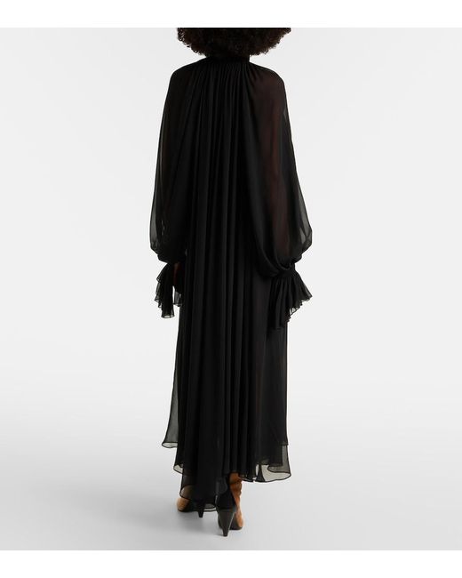 Khaite Black Edgar Semi-Sheer Silk Tulle Midi Dress