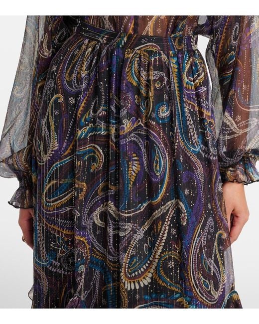 Etro Black Paisley Plisse Silk-Blend Maxi Skirt