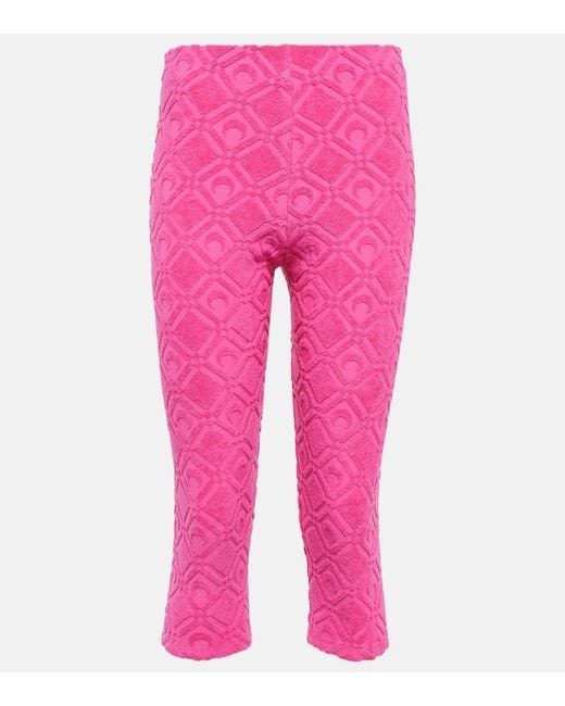 MARINE SERRE Pink Jacquard Cotton-blend leggings