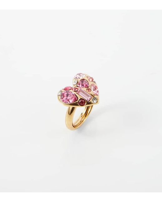 Oscar de la Renta Pink Ring Gemstone Heart mit Kristallen