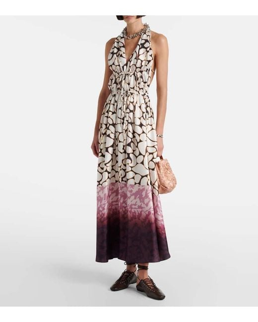 Dries Van Noten White Bedrucktes Maxikleid Aus Seiden-Twill
