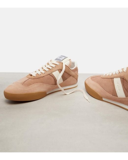 Chloé Natural Kick Suede And Leather Sneakers
