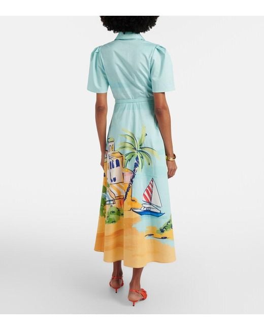 LEO LIN Blue Printed Belted Cotton Shirt Dress