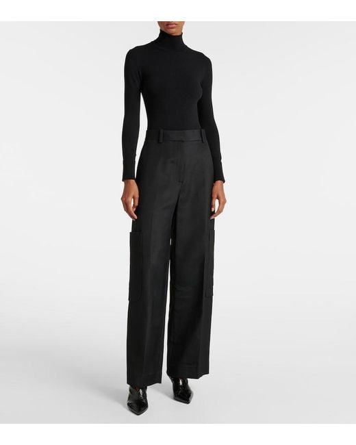 Khaite Black Caiton Straight Pants